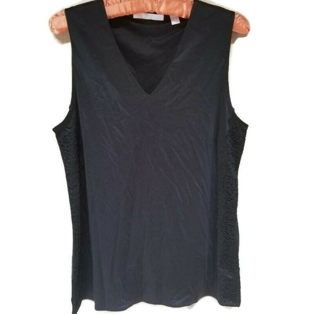 Hugo Boss Women's Medium Modal Black Lace Detail V-Neck Sleeveless Tank Top